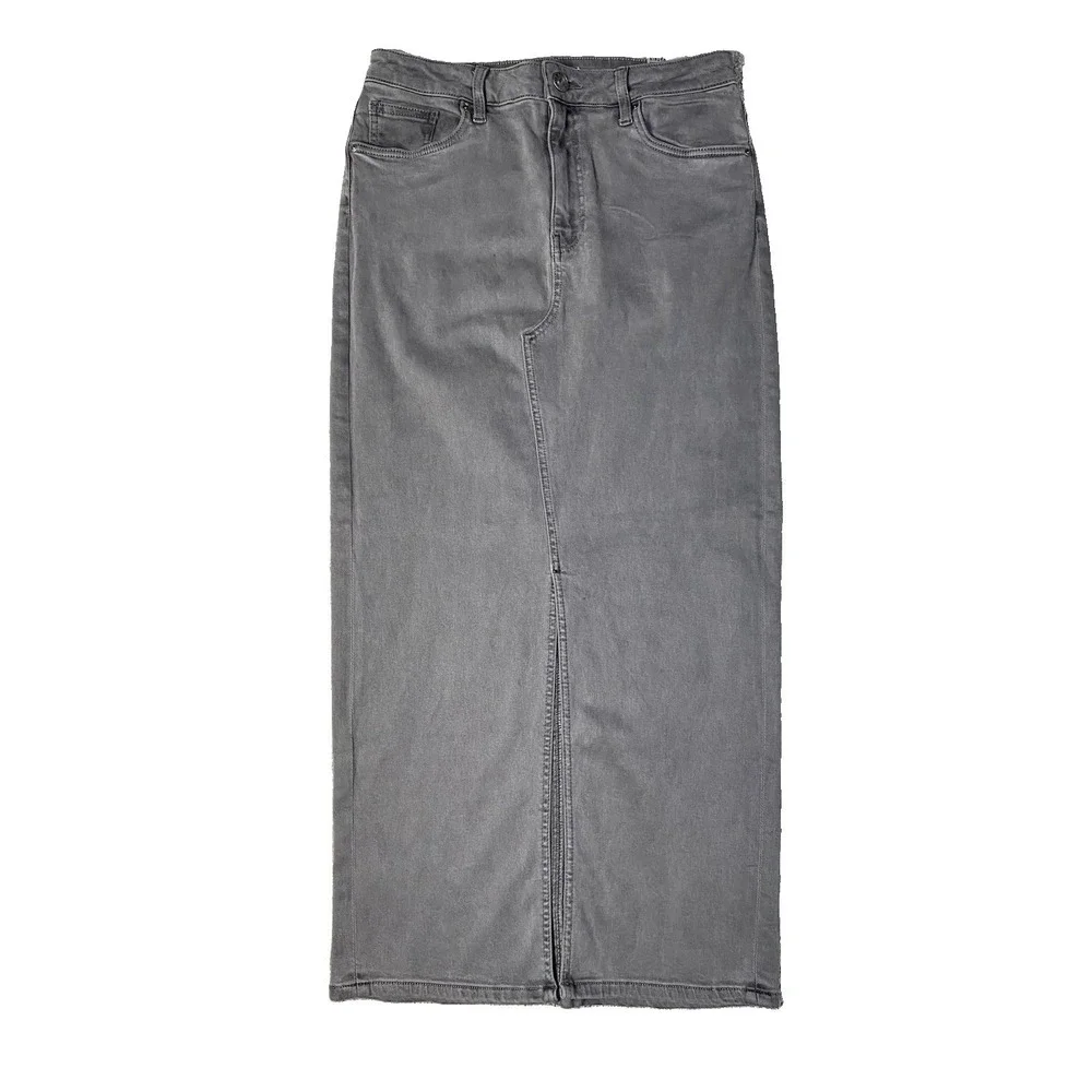 Kut from the kloth Sz 6 Long Maxi Skirt Gray Denim Kindra Boho Split Leg Womens